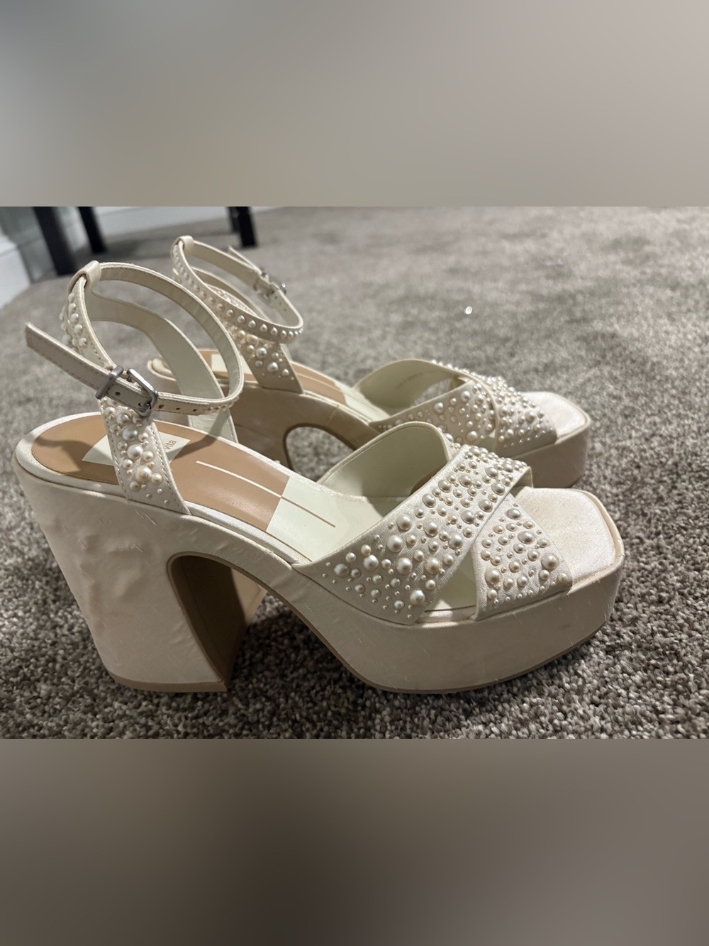 Dolce Vita Cream Pearl-Embellished Platform Sandals